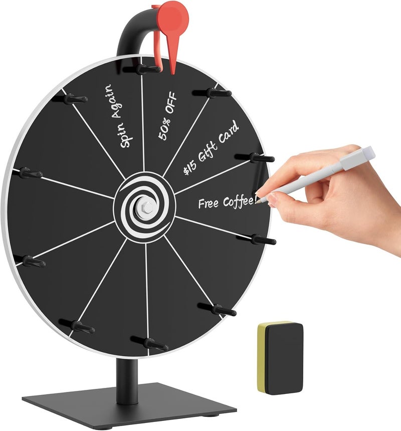 Bear fire 12 Inch 10 Slots Prize Wheel Spinner with Stand, Spinning Wheel for Prizes with Dry Erase Marker & Eraser, Portable Spin Wheel of Fortune Game Roulette Wheel for Home Parties, Carnival, Trade Show - Image 1